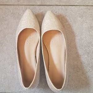 Gold Glitter Flats Pointy-Toed Flats